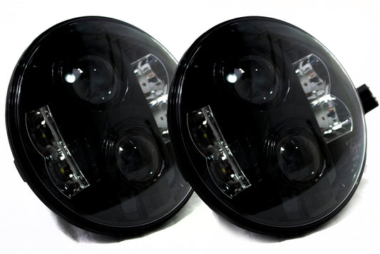 Race Sport RS-7LED8X10HL-PRB - (2) 7in LED Conversion Lenses 8x10W - Plug-&-Play H4H/L & H13H/L Adapter (Black)