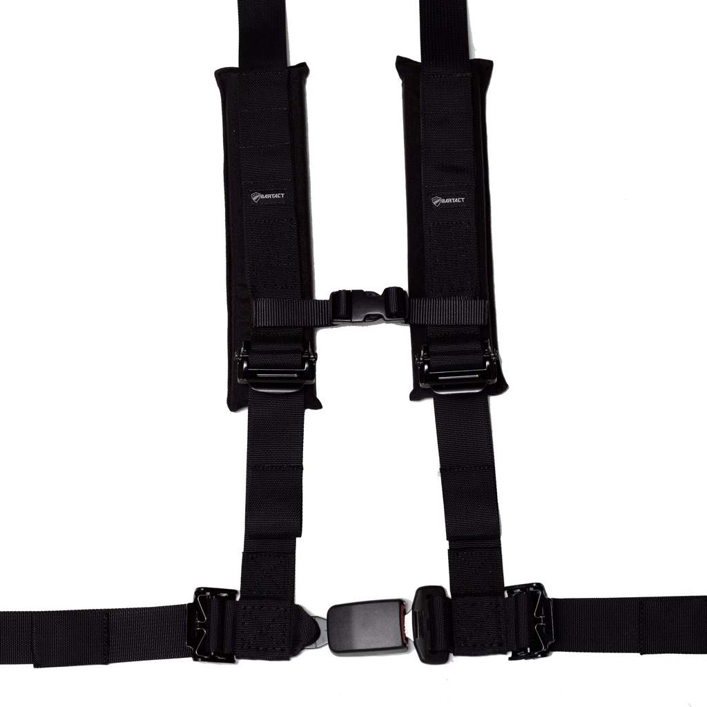 Bartact SB2X2-A-B 2 x 2 Inch Automotive Style Buckle 4 Point Harness w/ Removable Shoulder Pads and Loop Storage Black