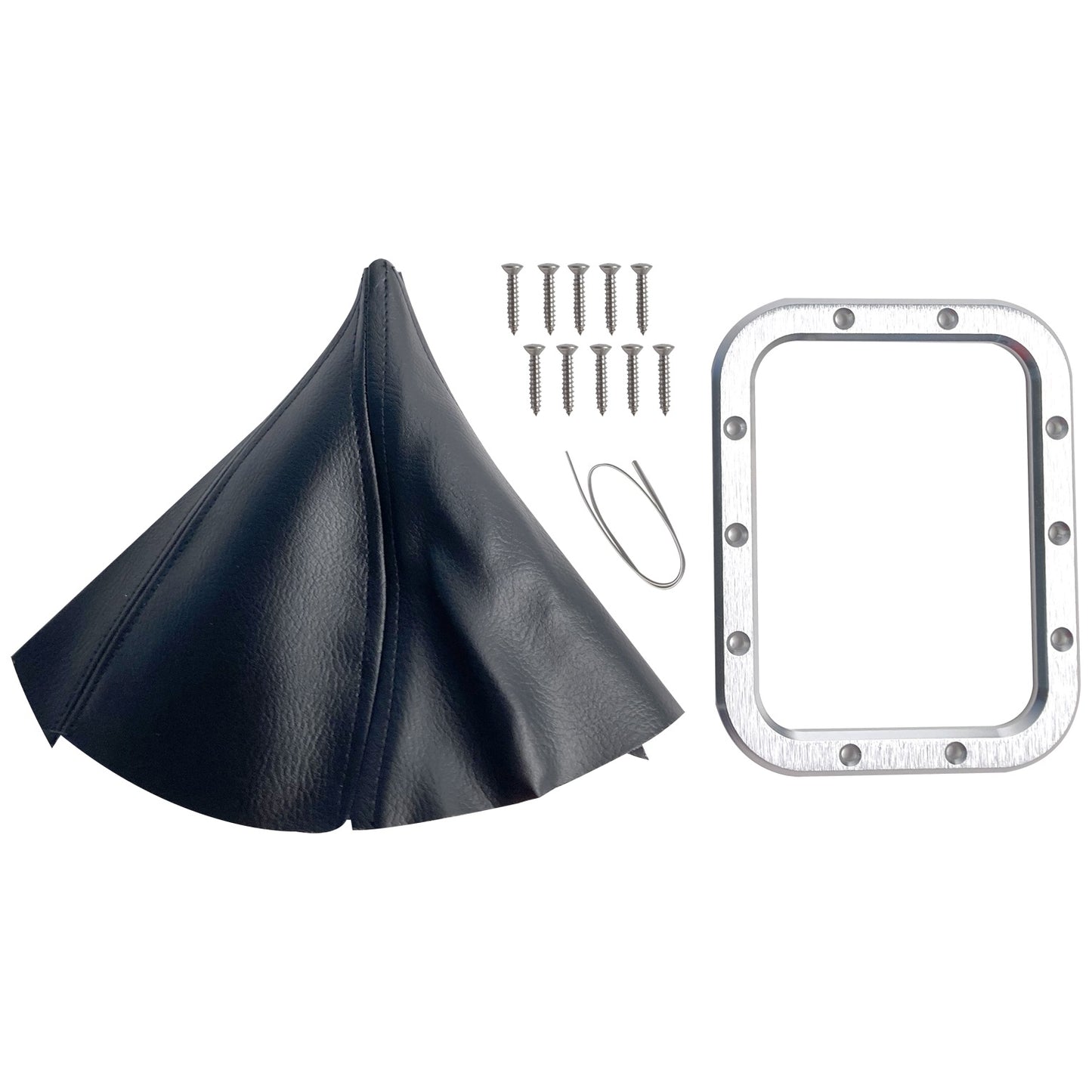 Silver Sport Transmissions SST Shifter Boot Kit Black Naugahyde Boot With Brushed Aluminum Trim Ring SBA-00400