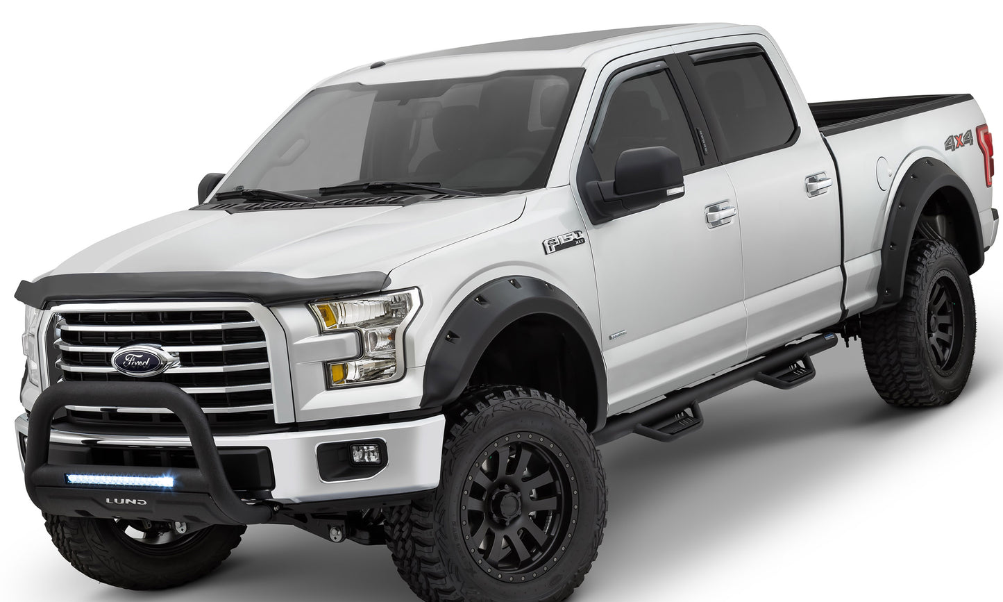 Lund 34641403 Black Steel Terrain HX Step Nerf Bars For 2015-2022 Ford F-150 2017-2022 F-250/F-350/F-450/F-550 Crew Cab