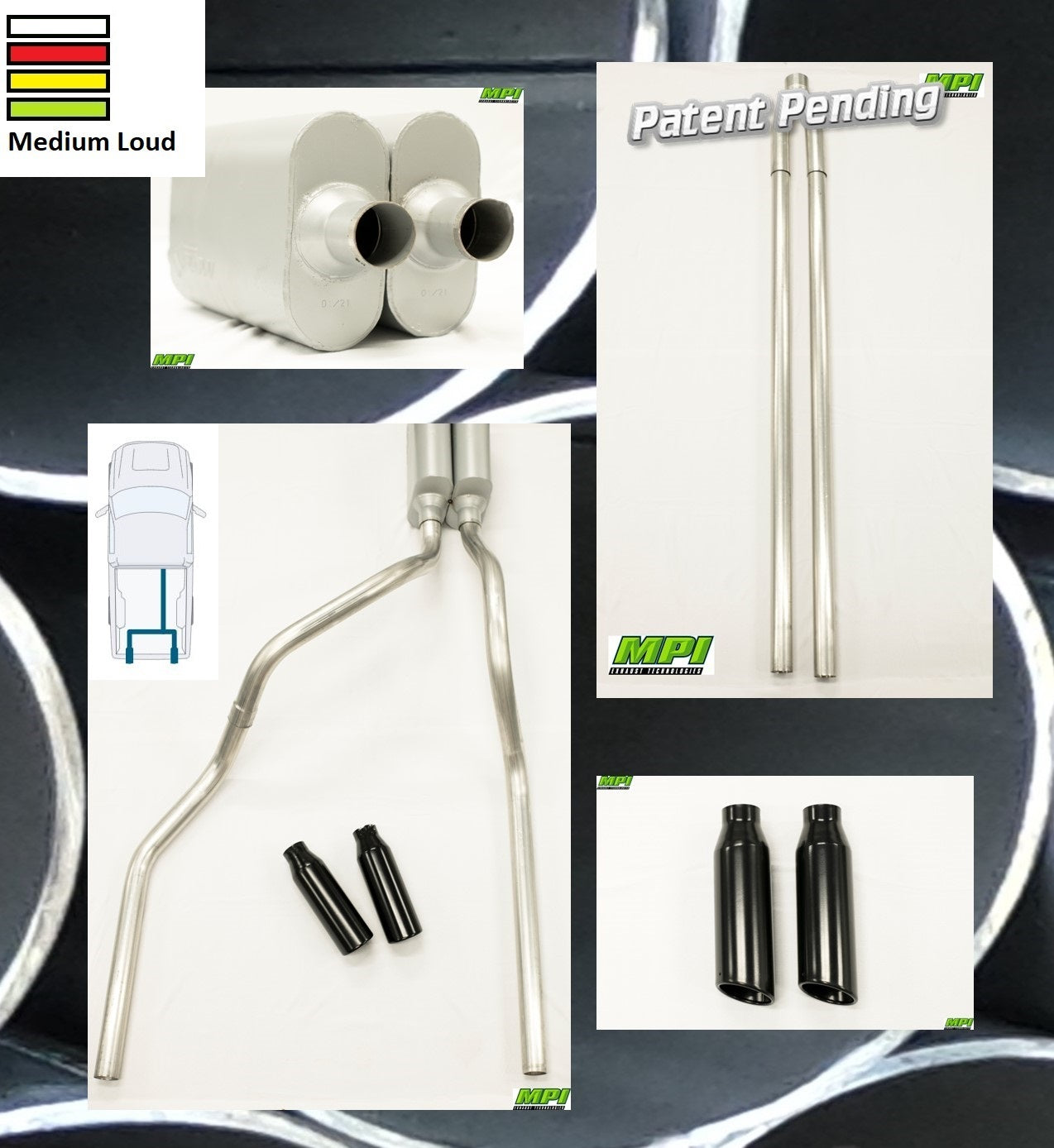 MPI Exhaust System With MPI Performance Muffler And Powder Coated Black Tips G121-BTPSBLK