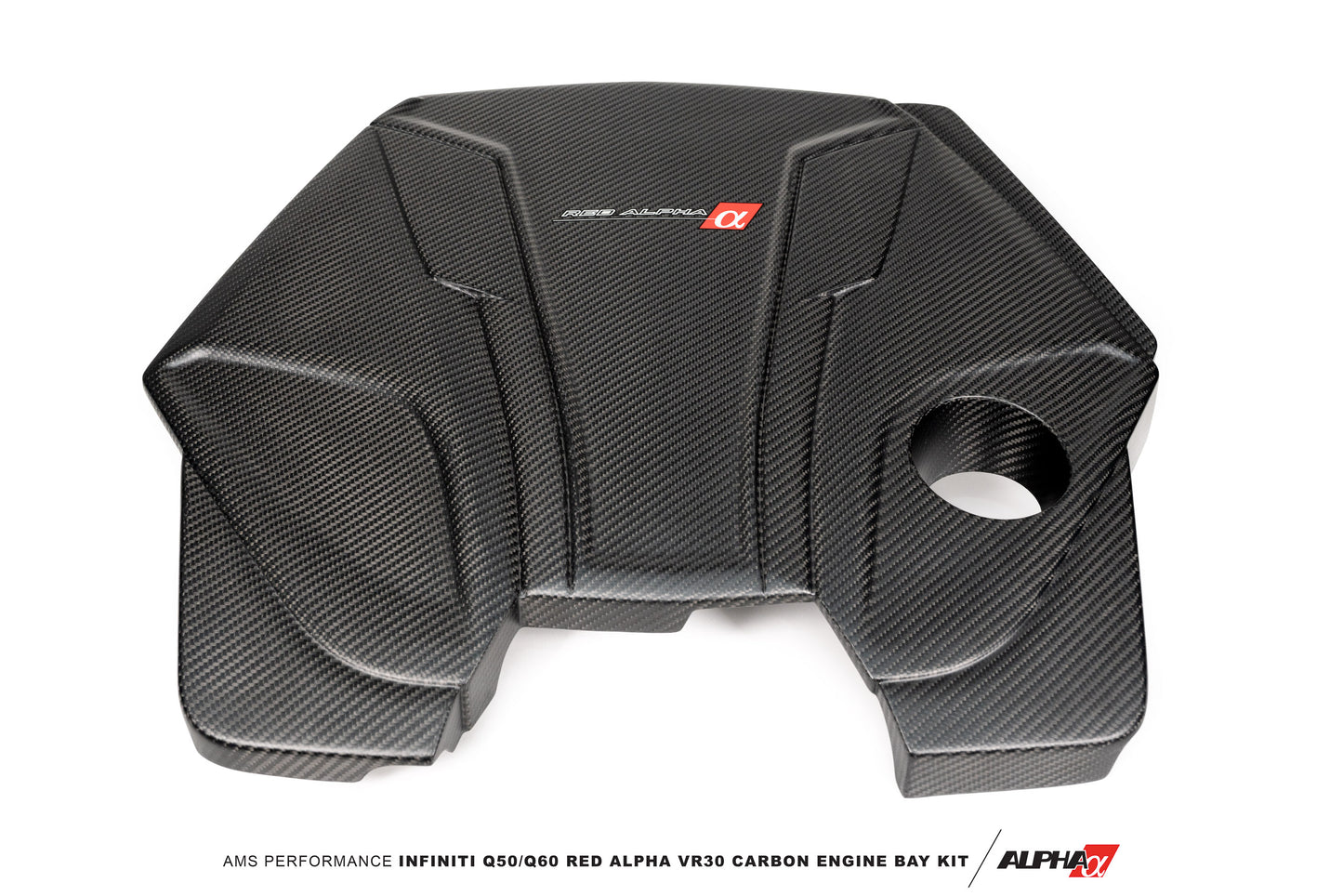 AMS Performance Infiniti Q50 / Q60 Red Alpha Matte Carbon Engine Cover AMS-ALP.28.06.0001-1