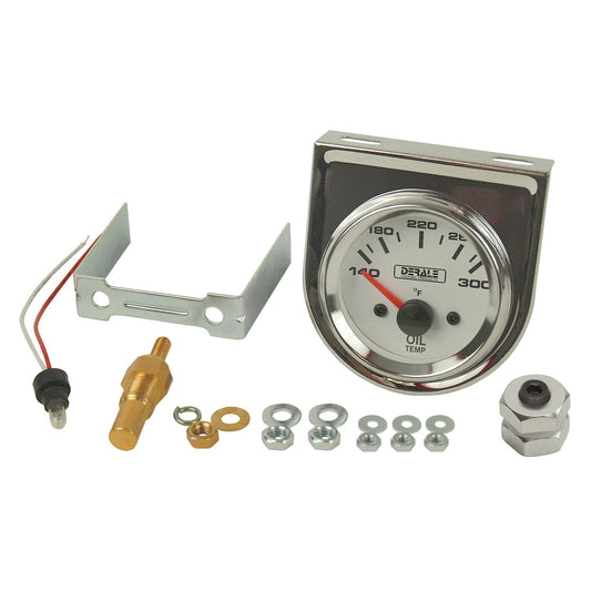 Derale Lighted Black on White 2-1/16" Electric Oil Temperature Gauge Kit 13009