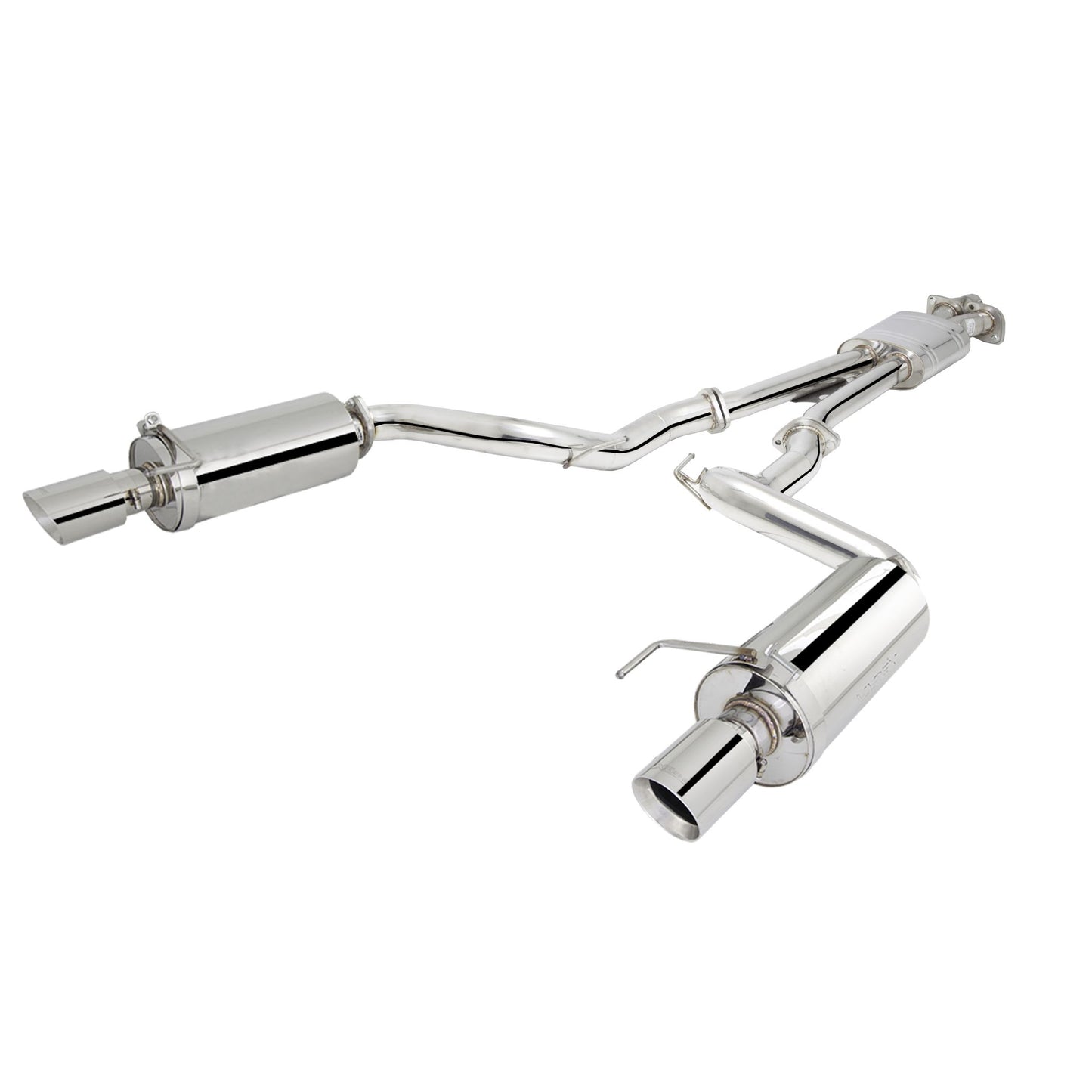 XFORCE Ford Mustang EcoBoost/GT Coupe/Convertible 2015-17 Twin 21/2" Stainless Steel Cat-Back Exhaust System With 3" Round Rear Mufflers; Exhaust System Kit ES-FM17-CBS