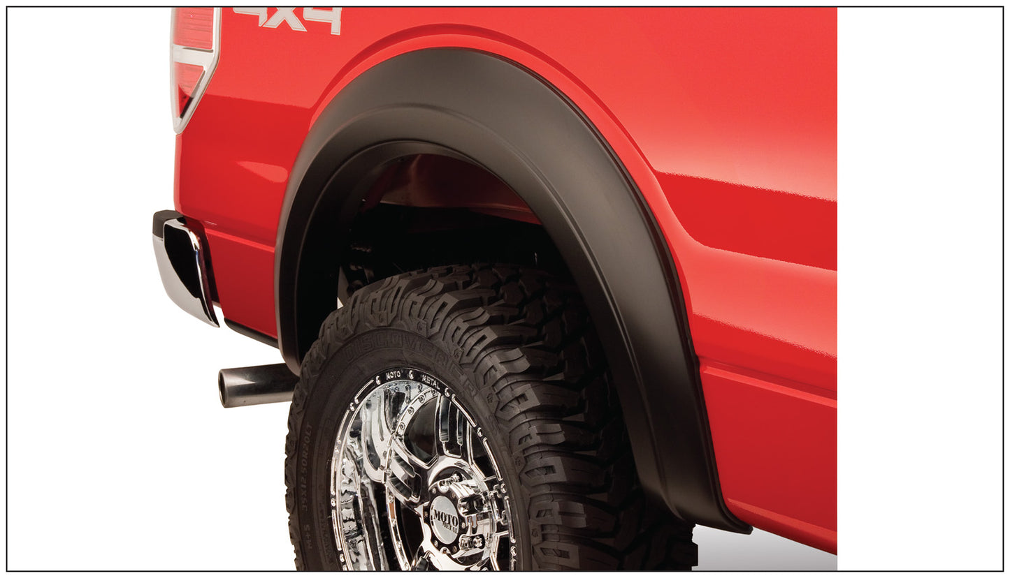 Bushwacker 20016-01 Black Extend-A-Fender Style Smooth Finish Rear Fender Flares For 1987-1991 Ford Bronco F-150 F-250 F-350 Super Duty