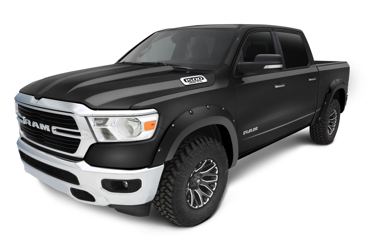 Bushwacker 50924-45 Pocket/Rivet Style Color Matched Dmd Blk Crystal Pearl-Coat 4-Piece Fender Flare Set For 19-22 Ram 1500; Will Not Fit Rebel And TRX Models