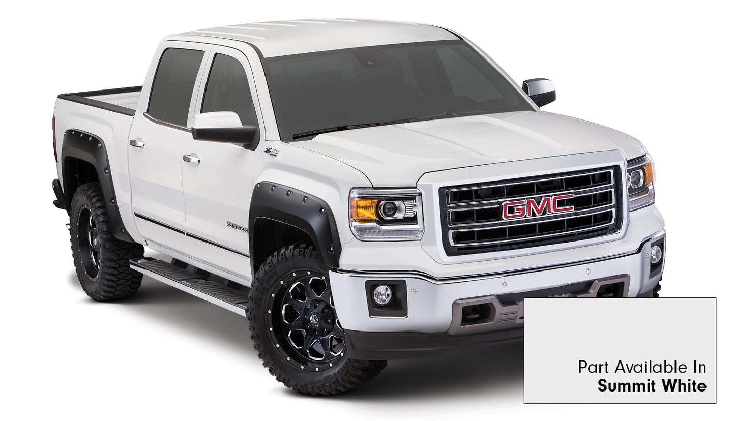 Bushwacker 40909-14 Pocket/Rivet Style Color Matched Summit White 4-Piece Fender Flare Set For 20-22 GMC Sierra 1500