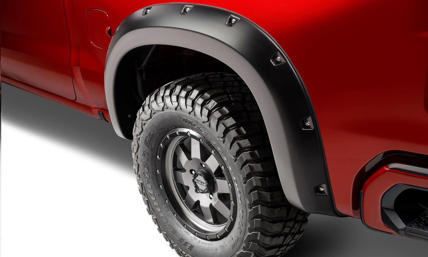 Bushwacker 40106-02 Black Pocket/Rivet Style Smooth Finish Rear Fender Flares For 2019-2022 Chevrolet Silverado 1500