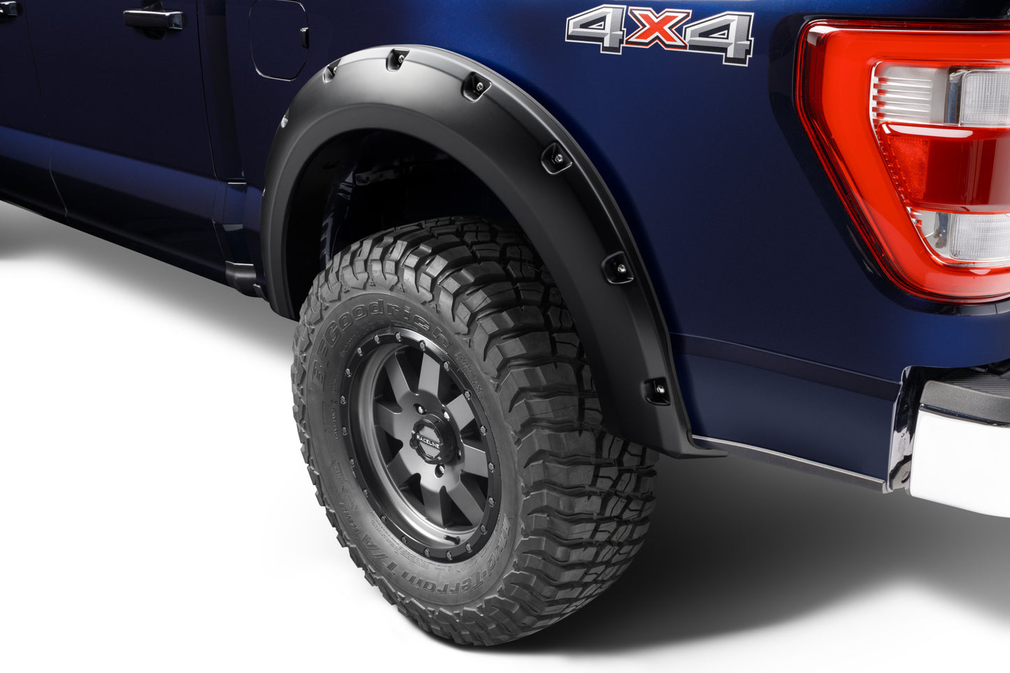 Bushwacker 20134-02 Black Pocket/Rivet Style Smooth Finish Rear Fender Flares For 2021-2022 F-150; Will Not Fit F150 Lightning