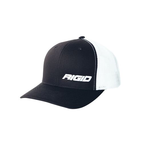 RIGID Industries Retro Trucker Hat With Offset Logo Black Front White Mesh Snapback 1029