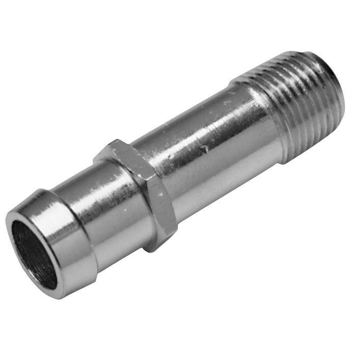 Proform Water Pump Pipe Fitting; Steel; Chrome; 1in. NPT Male to 3/4in. Hose Barb 66365
