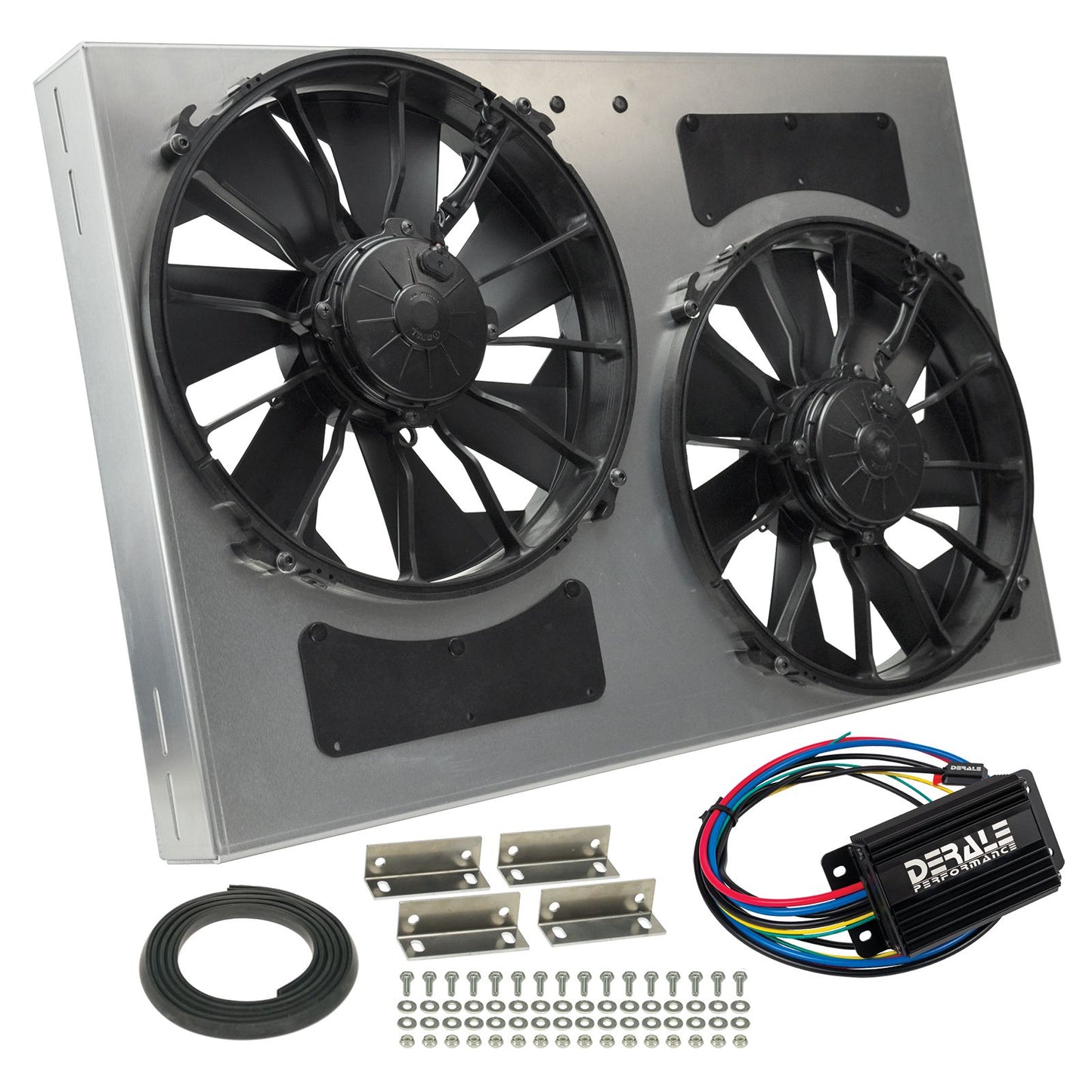 Derale Powerpack- High Output Dual 12" Electric RAD Fan/Alum Shroud Kit -PWM Controller 66837