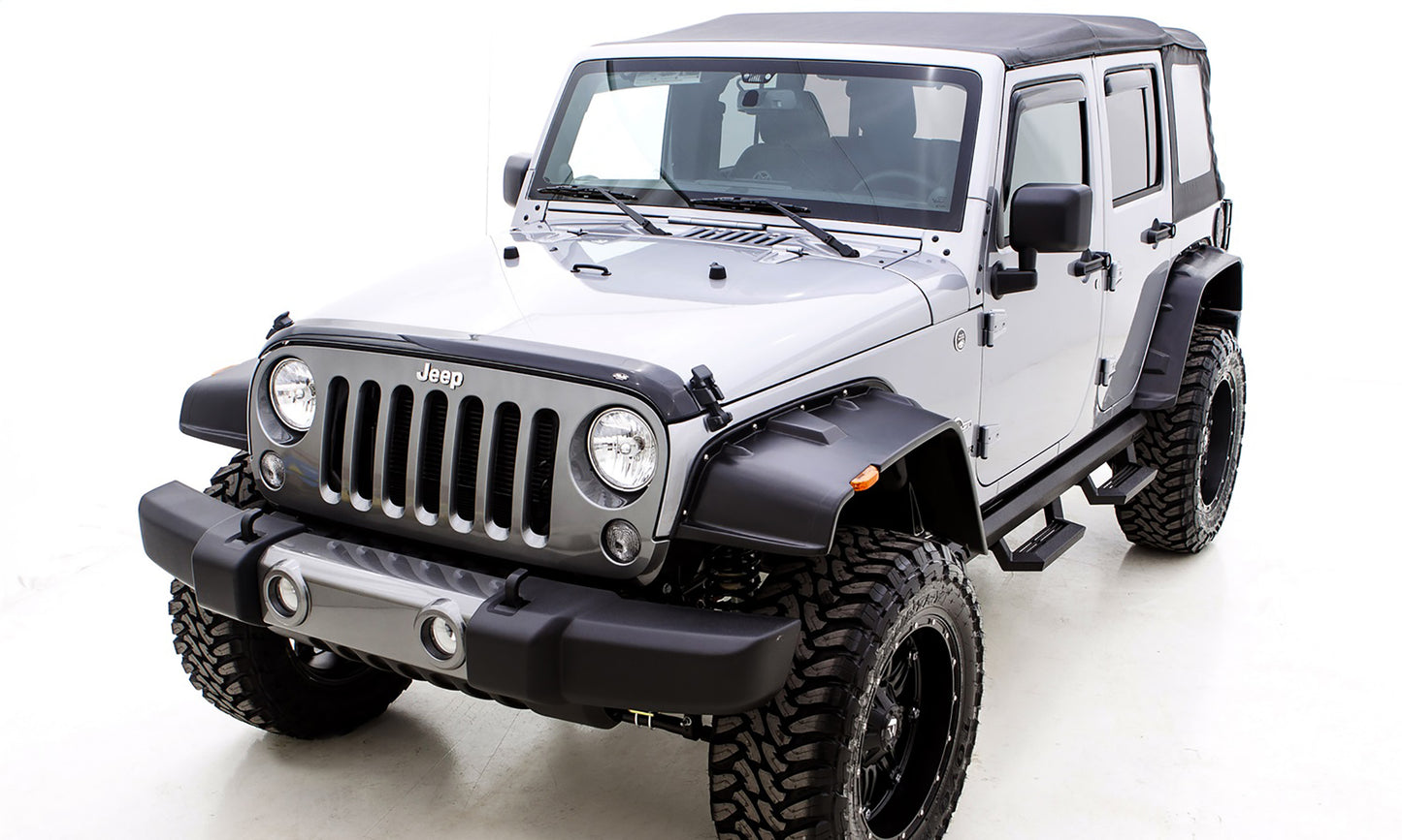 Lund FX606S Elite Series Black Flat Style Smooth Finish 4-Piece Fender Flare Set For 2007-2018 Jeep Wrangler JK