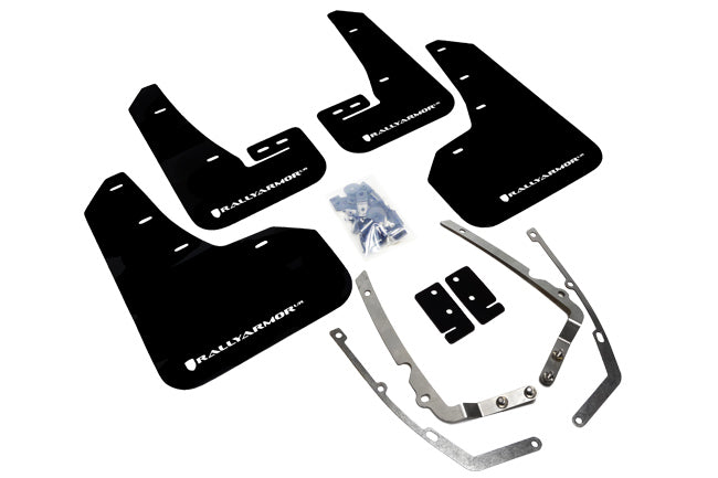 Rally Armor MF37-UR-BLK/WH - 2015-2019 Volkswagen Golf R GTI TSI Sportwagen Alltrack / 2015-2019 Volkswagen Golf GTI TSI Sportwagen Alltrack - Black Mud Flap/White Logo