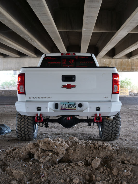 ICI Rear Bumper; AL-RBM95CHN; 2014 - 2018 Chevrolet Silverado 1500; 2014 - 2018 GMC Sierra 1500; 2015 - 2019 Chevrolet Silverado 2500/3500; 2015 - 2019 GMC Sierra 2500/3500; Alumilite Series; aftermarket aluminum truck bumper