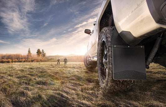 Husky Liners Kick Back Mud Flaps 12" Wide - Black Top and Stainless Steel Weight 17104