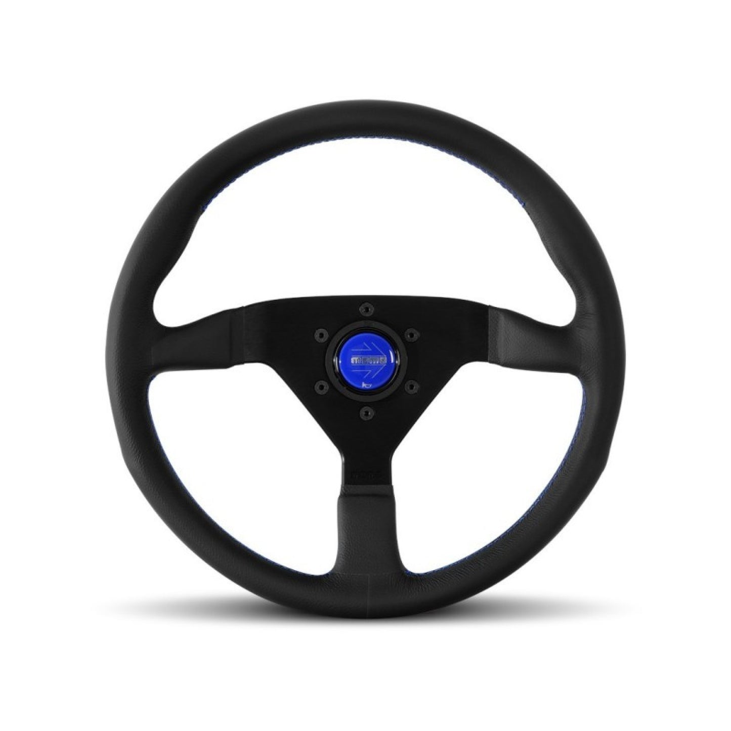 MOMO 3-Spoke Monte Carlo Series Black Leather Steering Wheel 350mm with Blue Stitch MCL35BK6B