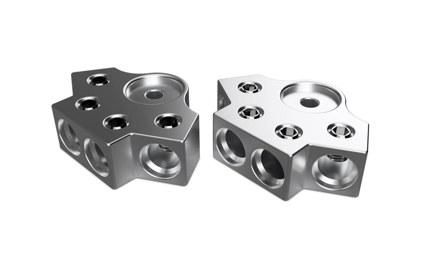 XS Power Batteries 600 Series Aluminum Terminal Blocks, 1/0, 4 Spots, M6/M8 Bolts, Pair TB-604v2