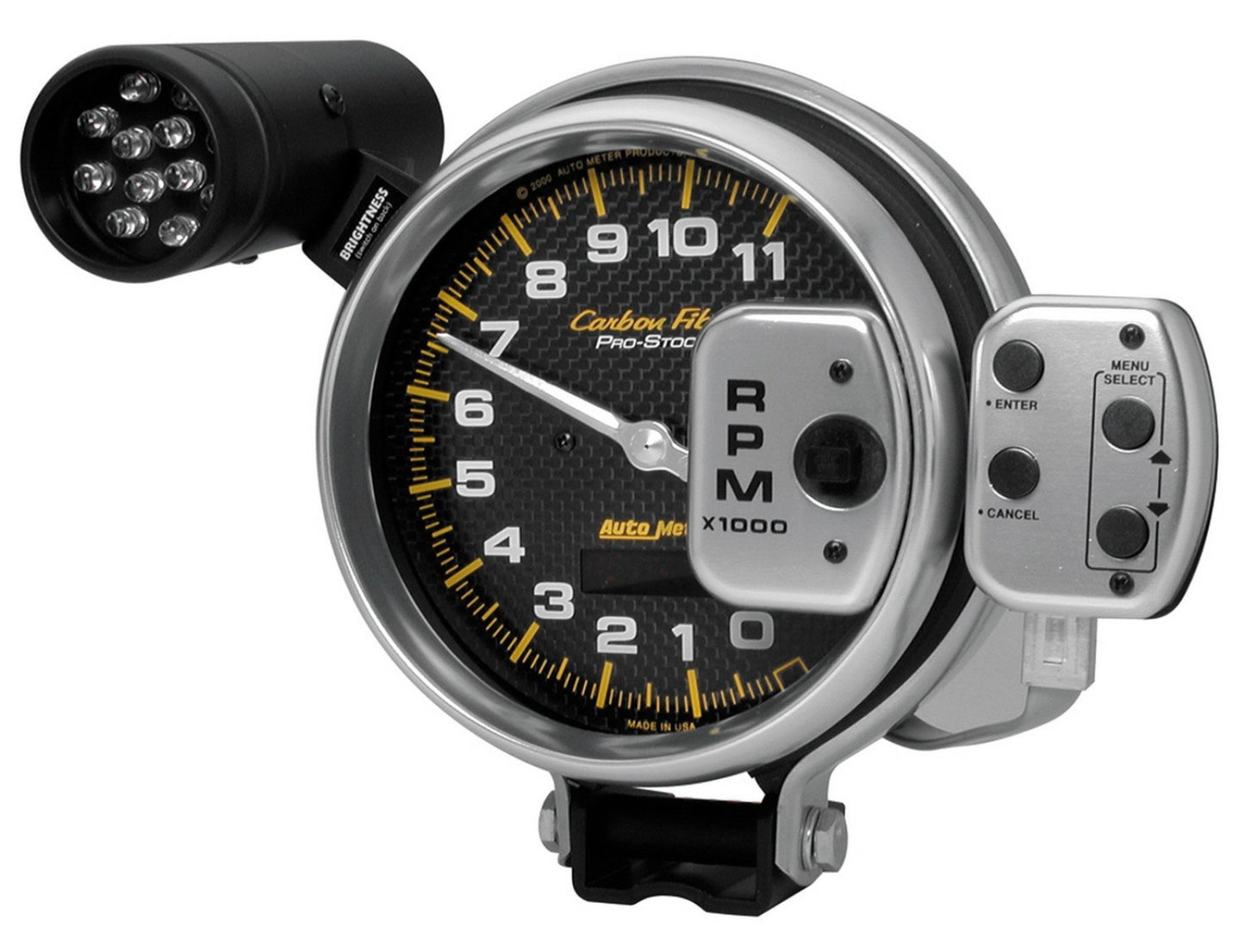AutoMeter 3-3/8 in. IN-DASH TACHOMETER WITH HOUR METER 0-7000 RPM MARINE CARBON FIBER 200890-40