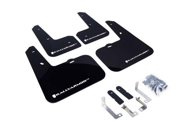 Rally Armor MF24-UR-BLK/WH - 2012-2018 Hyundai Veloster Base Turbo - Black Mud Flap/White Logo