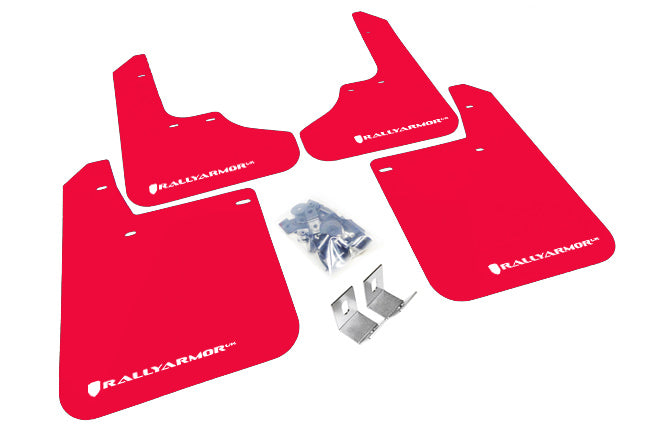 Rally Armor MF2-UR-RD/WH - 1993-2001 Subaru Impreza RS/LX/GL/Sport - Red Mud Flap/White Logo