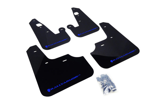Rally Armor MF8-UR-BLK/BL - 2007-2017 Mitsubishi Lancer DE/ES/GTS/SE/Ralliart Sedan - Black Mud Flap/Blue Logo