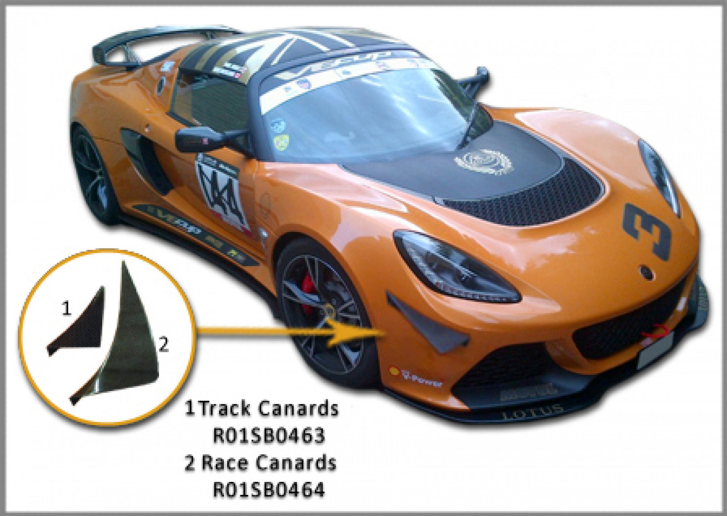 Reverie Carbon Fibre Bumper Canards for Lotus Exige S3 V6 / Porsche 911 GT3 - Large Race - Pair R01SB0464