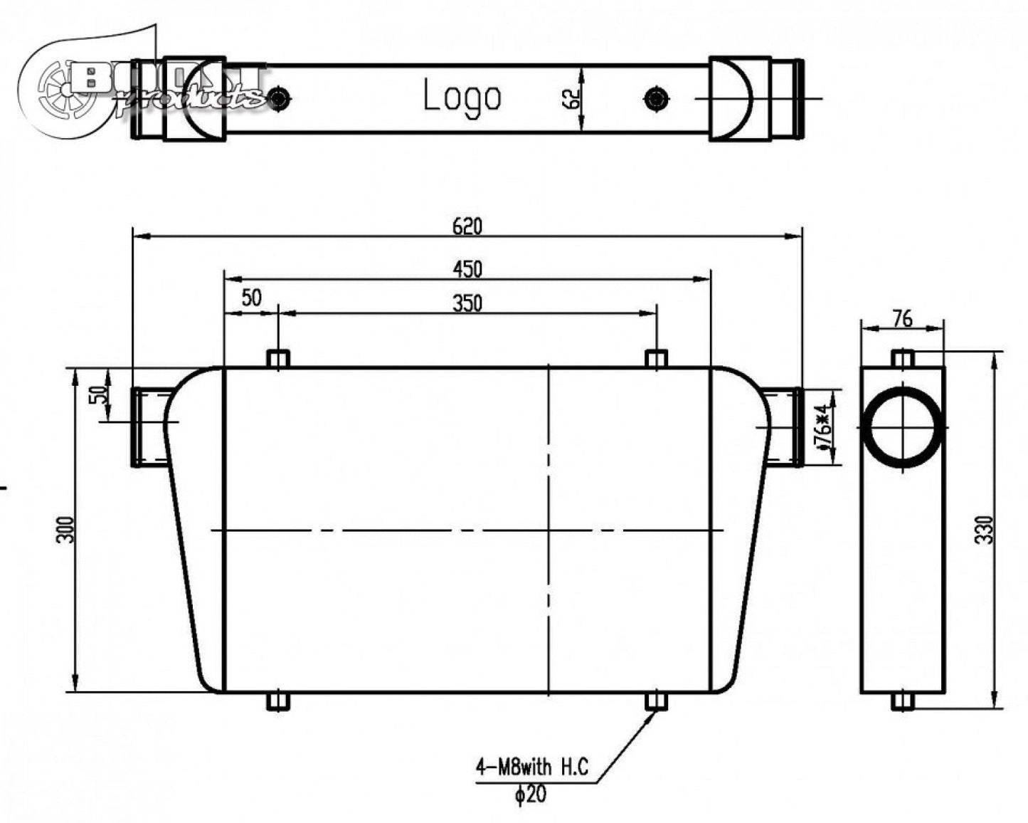 BOOST products Competition Intercooler 450x300x76mm (18" x 12" x 3") - 76mm (3") I/O OD '1101453076
