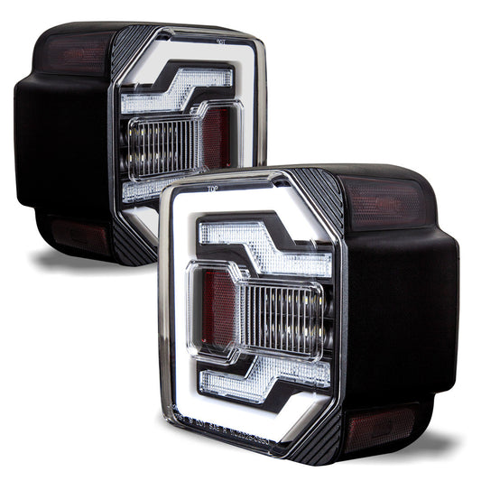 WINJET 2018+ Jeep Wrangler JL&JLU Taillights with LED Lightbars & Sequential Turn Signals- Black/Clear CTRNG0650-BC-SQ