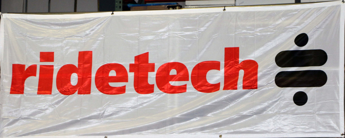 Ridetech Banner, White w/ Red and Black Ridetech. 3ft x 8ft. 82009002