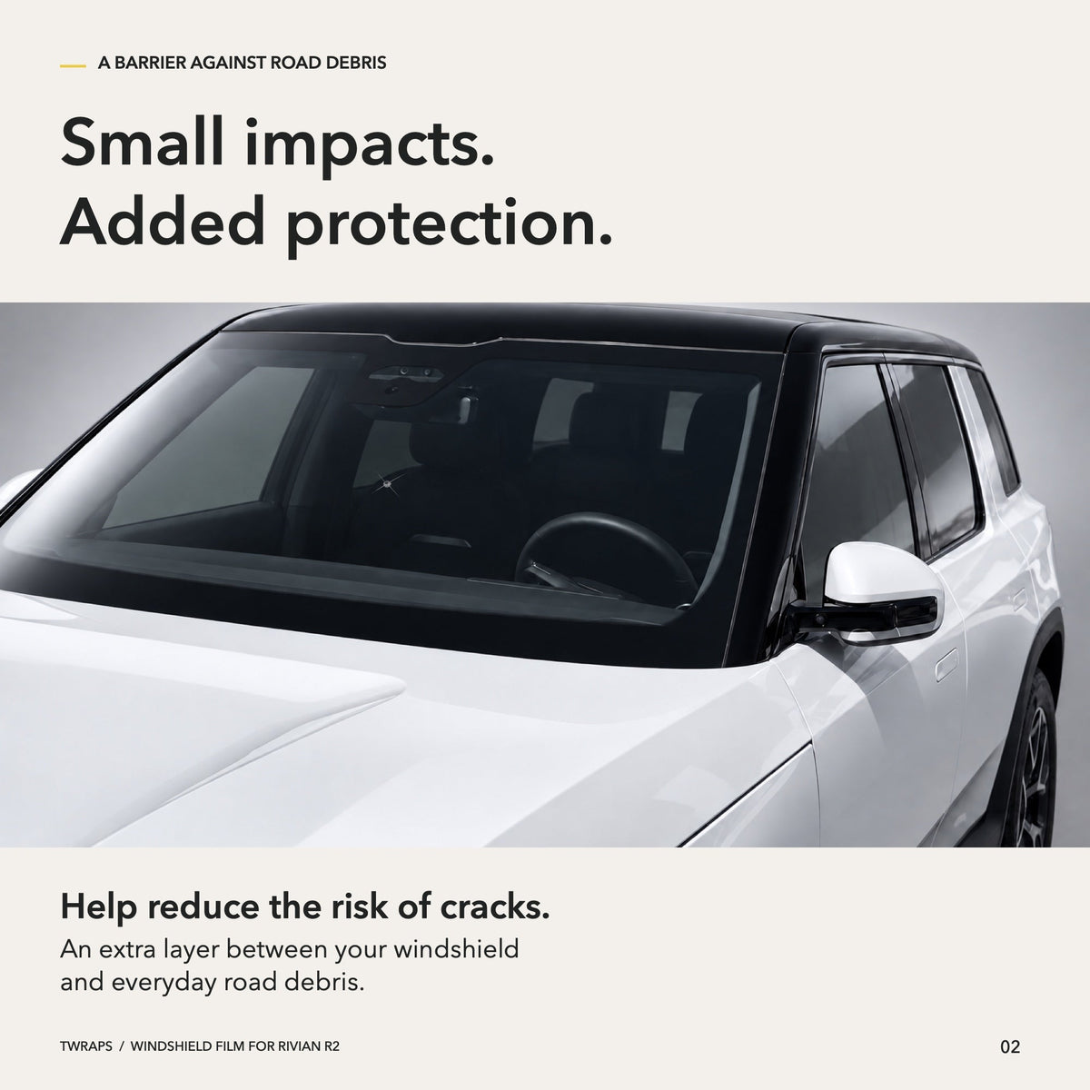 Windshield Protection Film | Rivian R2, UV + IR Defense