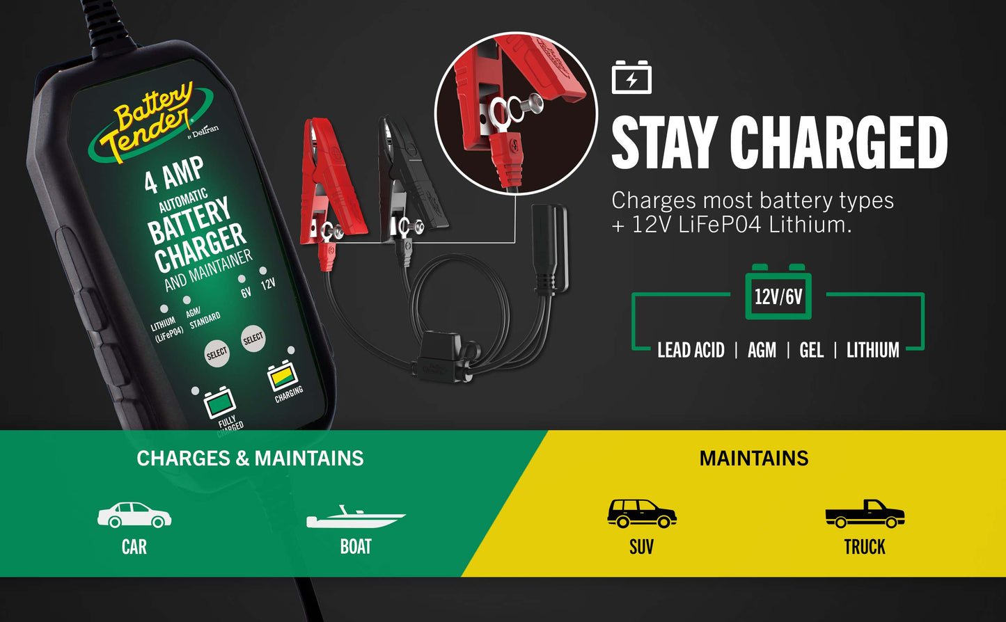 Power Tender® 4 Amp 12V/6V Battery Charger and Maintainer