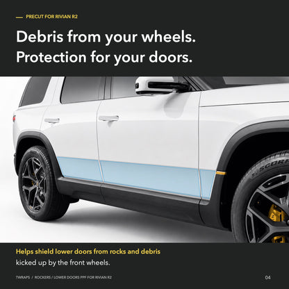 Rockers / Lower Doors PPF | Rivian R2, Clear Paint Protection Film