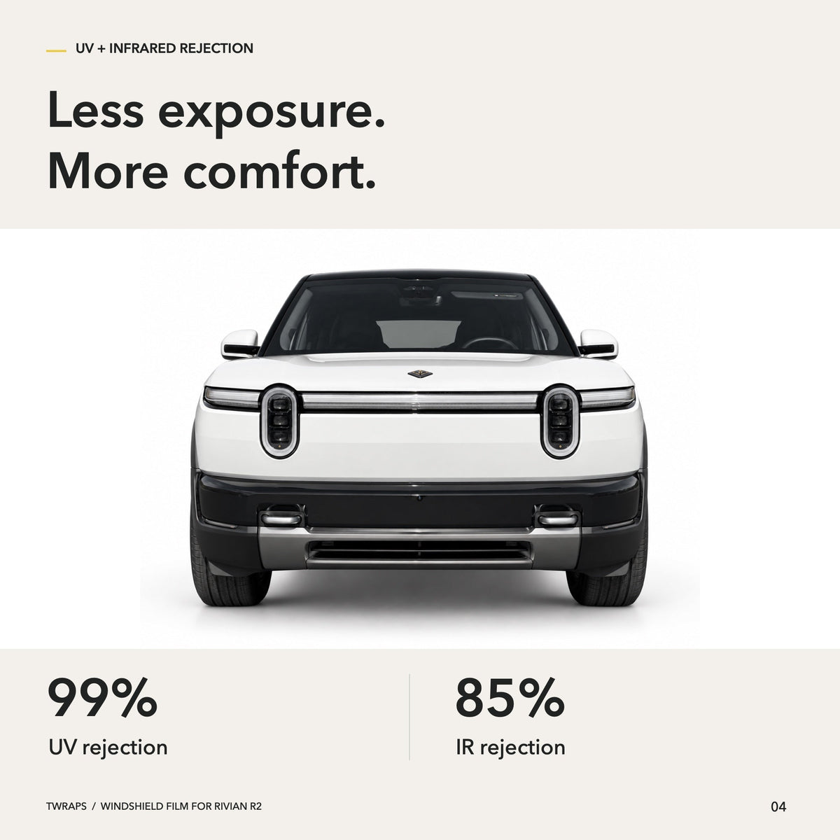 Windshield Protection Film | Rivian R2, UV + IR Defense