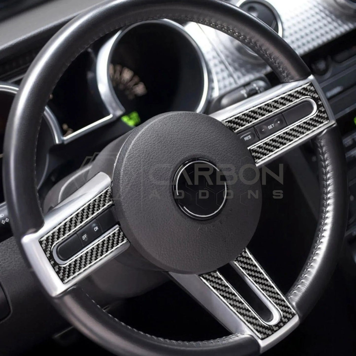 Real Carbon Fiber Steering Wheel Trim Overlay For Mustang 2005-2009