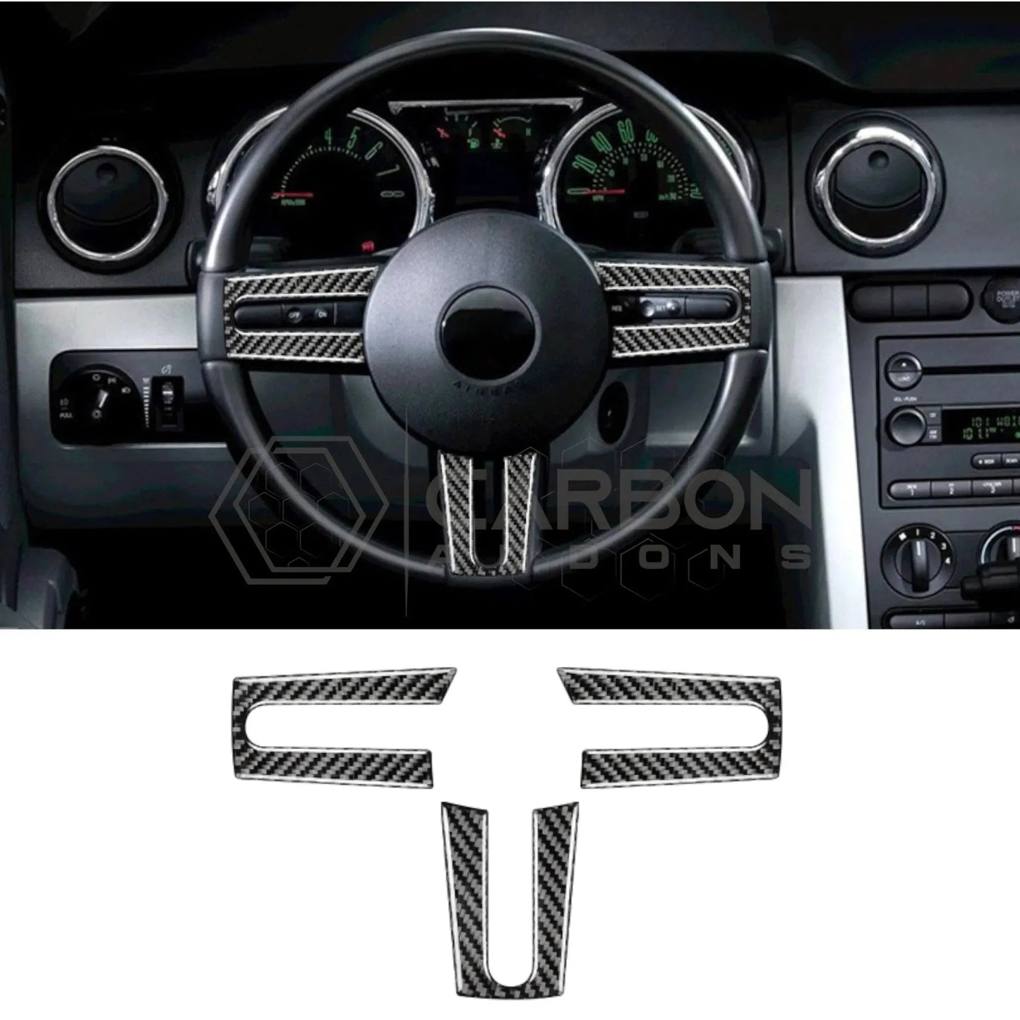 Real Carbon Fiber Steering Wheel Trim Overlay For Mustang 2005-2009