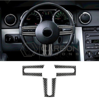 Real Carbon Fiber Steering Wheel Trim Overlay For Mustang 2005-2009