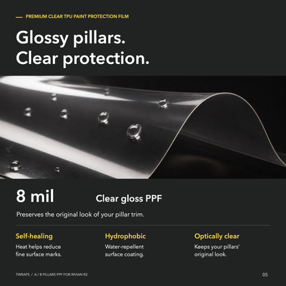 A/B Pillars PPF | Rivian R2, Clear Paint Protection Film