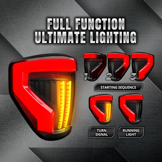 OPT7 Full-Width Strip Cross LED Tail Light with Sequential Red or Yellow Signal for 12th Gen 09-14 Ford F150 (Inspired from New Ford F-150 Lighting)