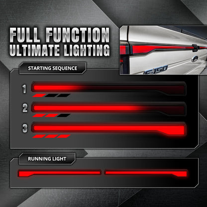 OPT7 Full-Width Strip Cross LED Tail Light with Sequential Red or Yellow Signal for 12th Gen 09-14 Ford F150 (Inspired from New Ford F-150 Lighting)