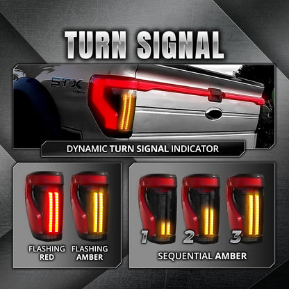OPT7 Full-Width Strip Cross LED Tail Light with Sequential Red or Yellow Signal for 12th Gen 09-14 Ford F150 (Inspired from New Ford F-150 Lighting)