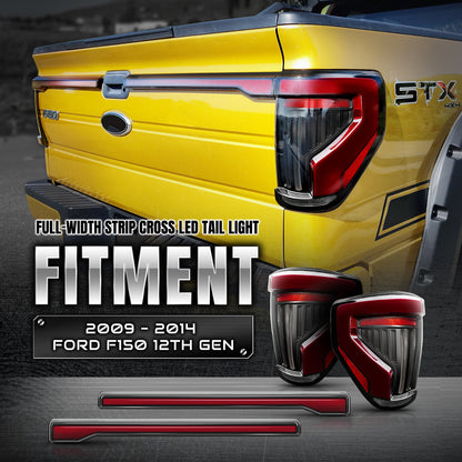 OPT7 Full-Width Strip Cross LED Tail Light with Sequential Red or Yellow Signal for 12th Gen 09-14 Ford F150 (Inspired from New Ford F-150 Lighting)