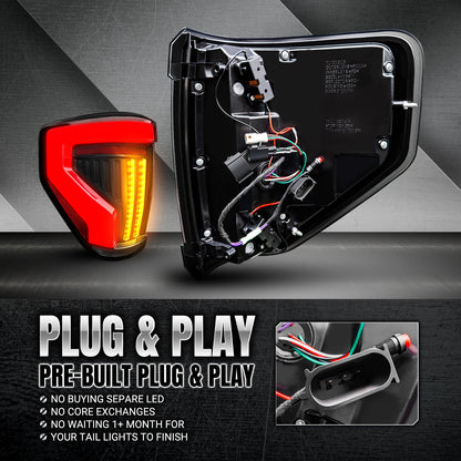 OPT7 Full-Width Strip Cross LED Tail Light with Sequential Red or Yellow Signal for 12th Gen 09-14 Ford F150 (Inspired from New Ford F-150 Lighting)