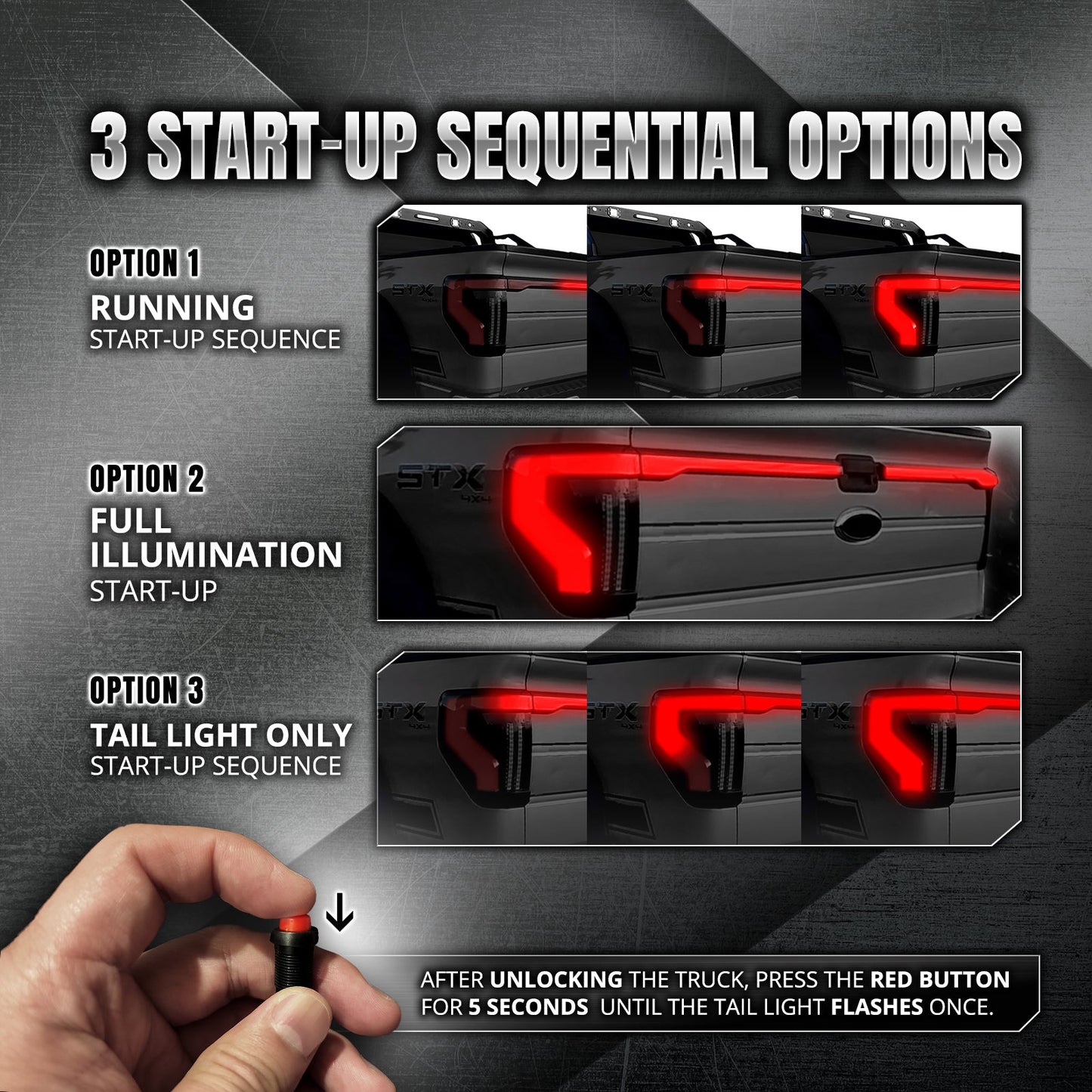 OPT7 Full-Width Strip Cross LED Tail Light with Sequential Red or Yellow Signal for 12th Gen 09-14 Ford F150 (Inspired from New Ford F-150 Lighting)
