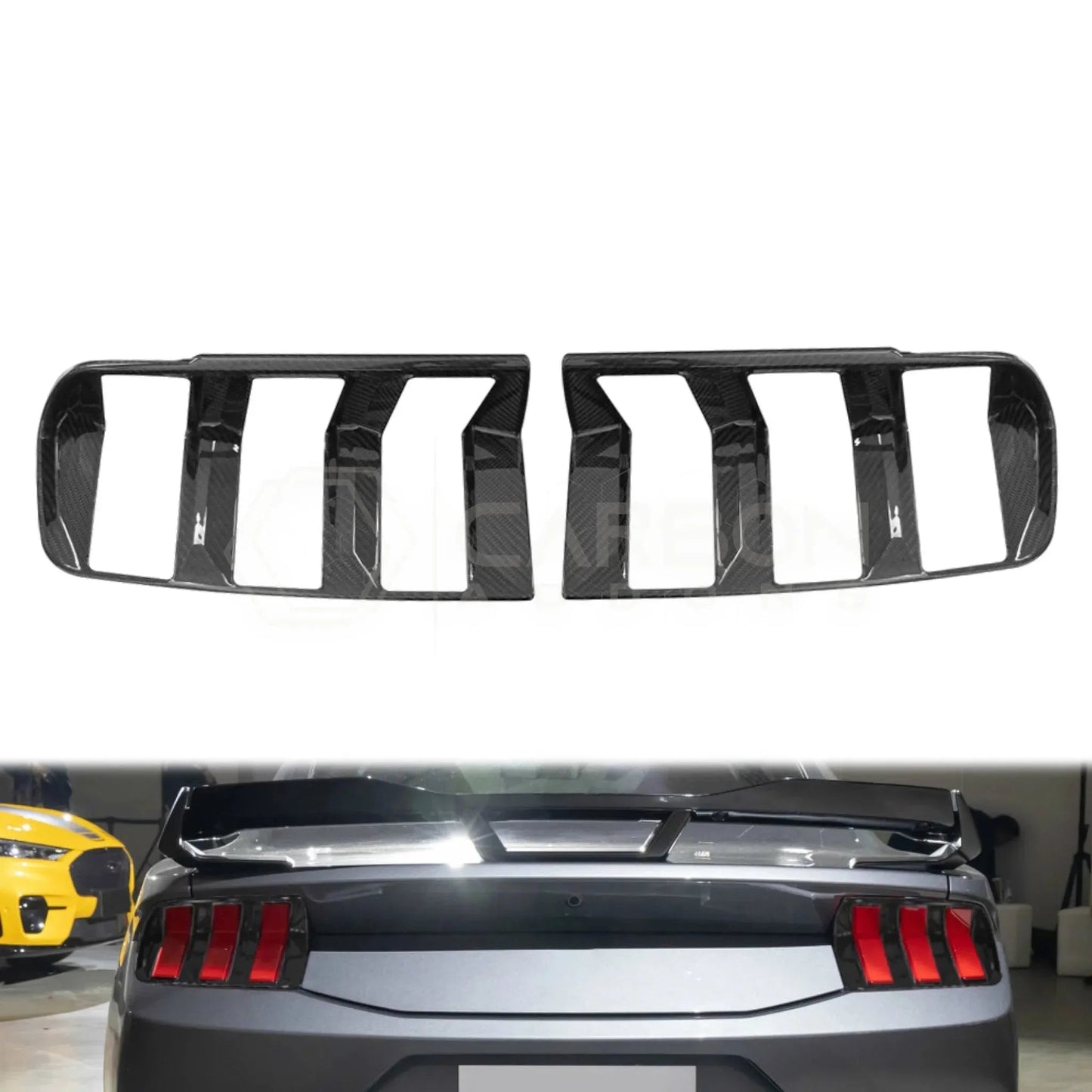 Real Carbon Fiber Taillight Trim Covers for 2024+ Ford Mustang