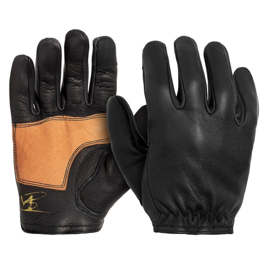 Deerskin Leather Glove: Easy Rider Motorcycle: Black/Brown