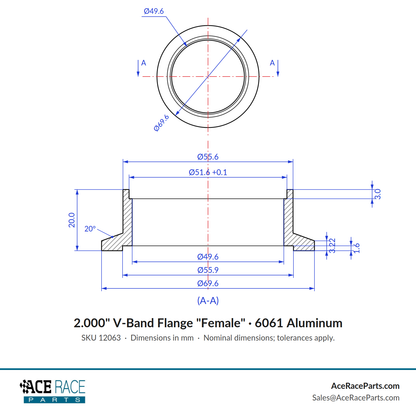 2.000" V-Band Flange "Female" 6061 Aluminum