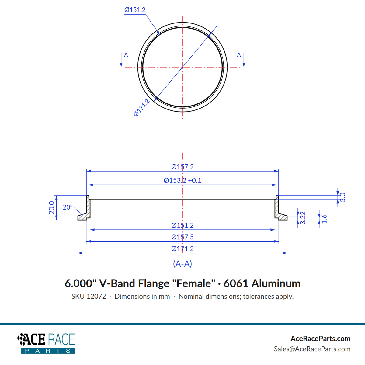 6.000" V-Band Flange "Female" 6061 Aluminum