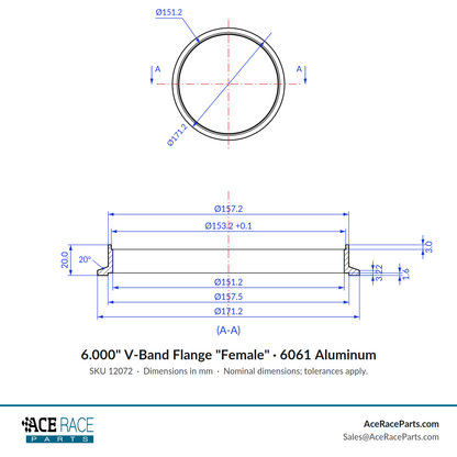 6.000" V-Band Flange "Female" 6061 Aluminum