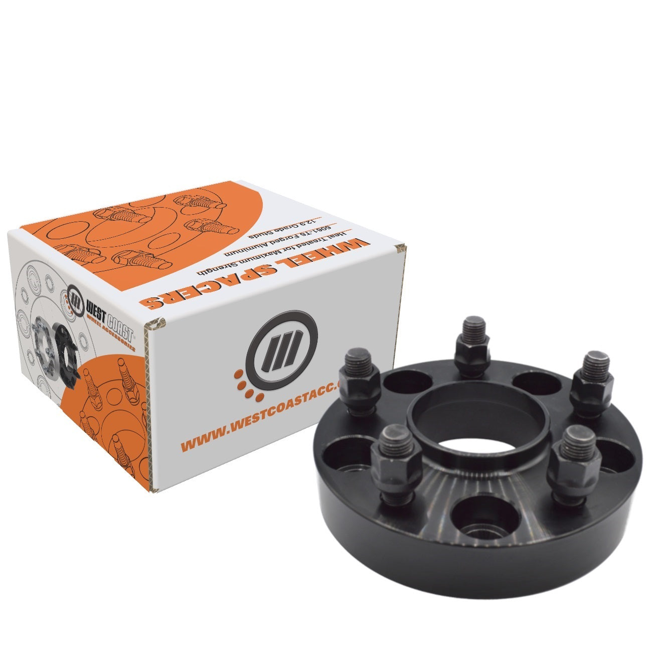 5x4.50 Bolt Pattern | 1.25" Thick | 71.5mm CB | 1/2" Studs Black - West Coast Wheel Accessories 125-12-5450-5450-71HC